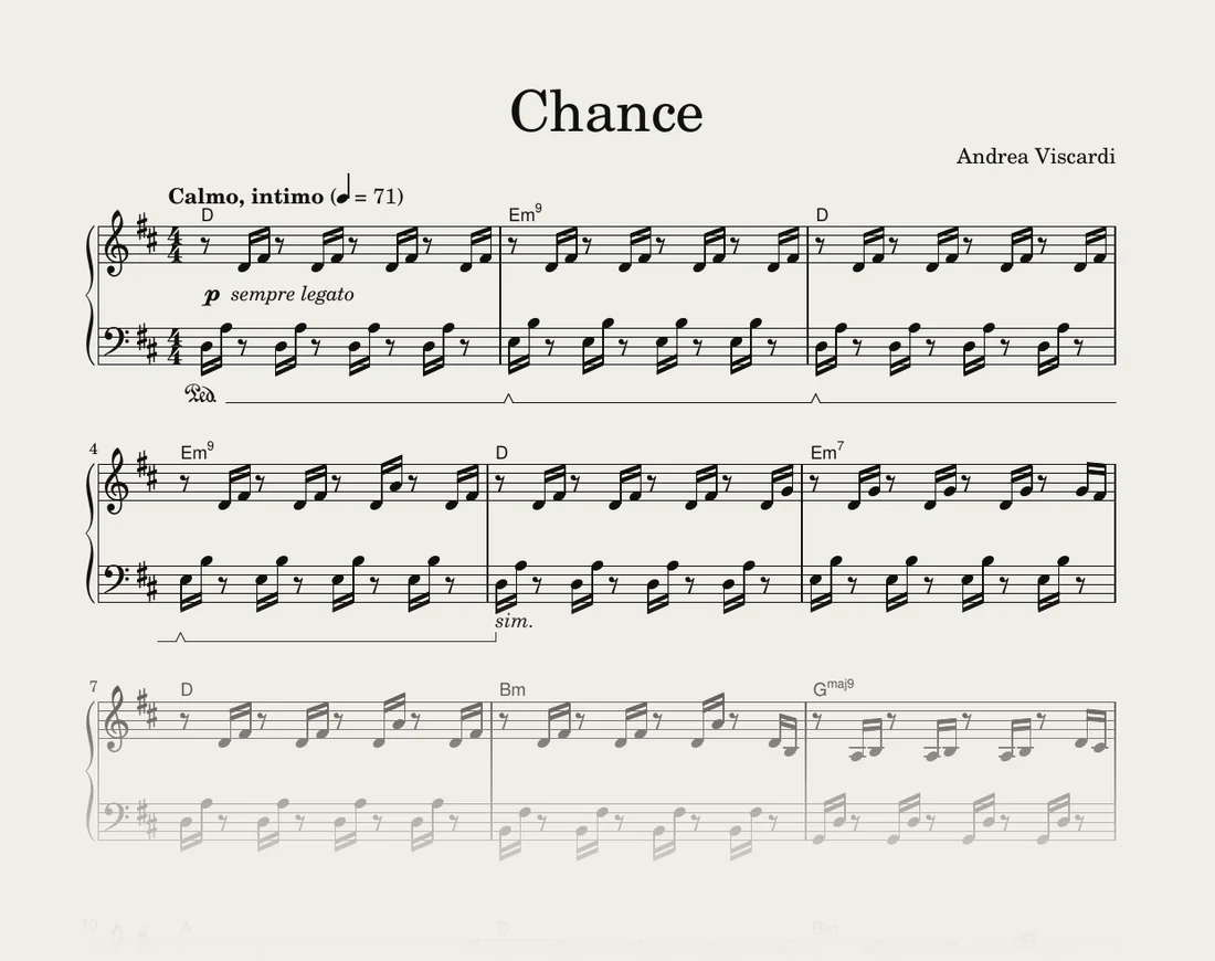 The first page of the score of Chance by Andrea Viscardi